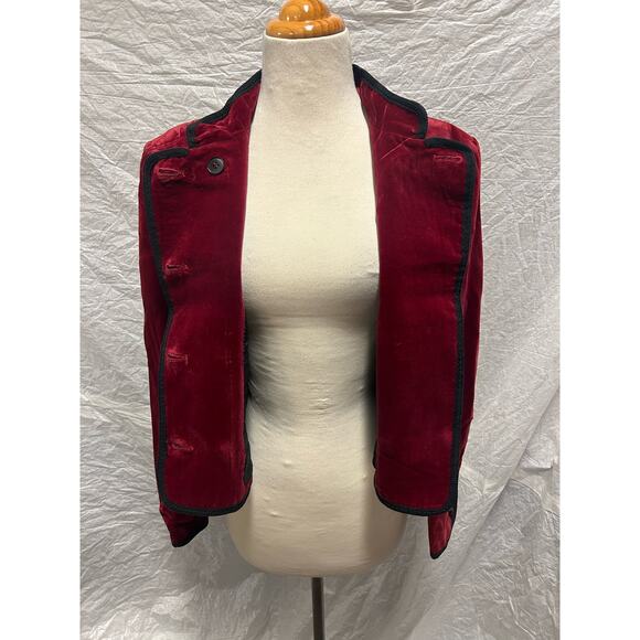 Vintage 1980s Jaeger Cherry Red Velvet Bellhop Tuxedo Style Jacket - Picture 5 of 6